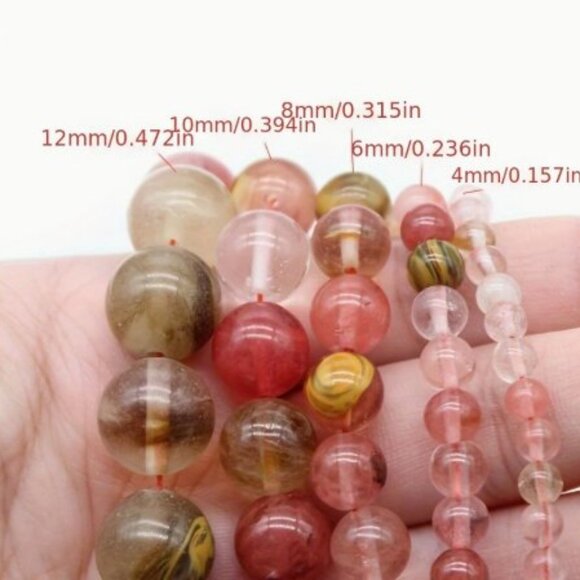 Volcano Cherry Quartz Beads -  15" strand - Picture 2 of 2